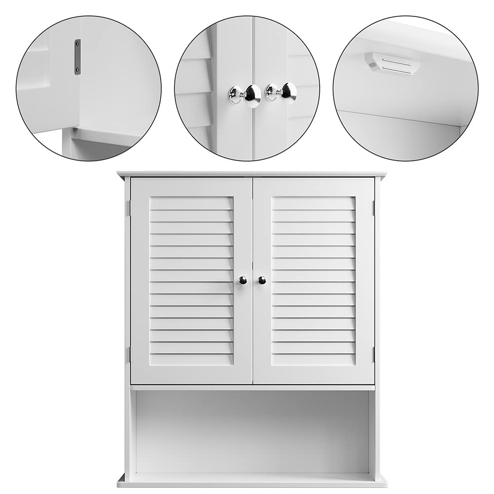 BAKAJI Pensile doppio Mobile Mobiletto Armadio Armadietto Bagno Parete Muro Doppia Anta Due Ripiani Design Moderno Salvaspazio Scaffali Interni Legno Bianco 60x20x70 cm