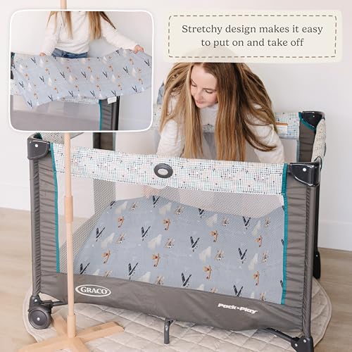 Image of Pack and Play Sheets Fitted, Mini Crib Sheets for Graco Pack N Play Playard (38x26), Ultra Soft Cotton Blend, Safe & Snug Playpen Mattress Sheet for Baby Boys Girls, Airplane in The Clouds, 2-Pack