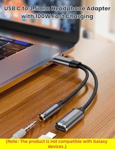 Image of Verilux 2 in 1 Multi USB C Splitter with PD 100W USB C Charging & 3.5mm