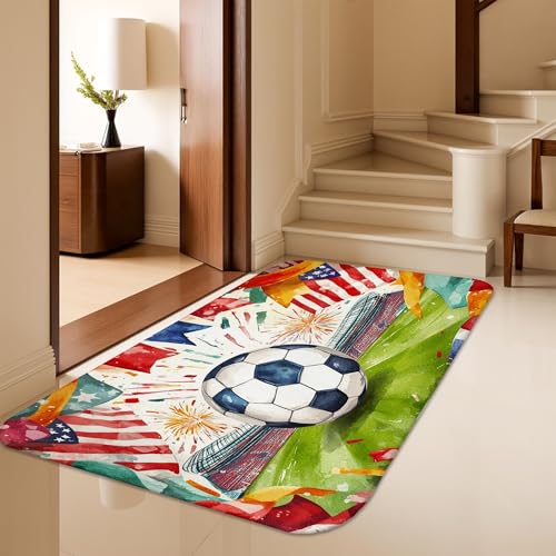 Tapis de cuisine football lavable et tapis de porte stade vert antidérapant