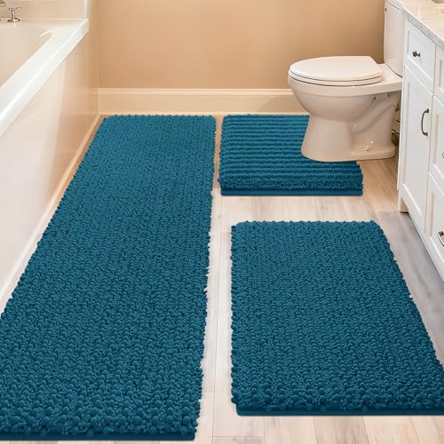 ACCUMTEK Upgrade Extra Large Teal Blue Bathroom Rug Set 3