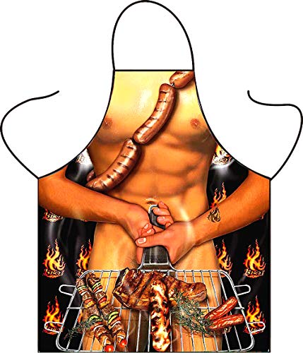 Men Sexy Funny BBQ Apron - Adult Kitchen Cooking Chef Apron Bib Apron for Dad Anniversary Creative Present for Husband Party Play Pretend Costume Give Black Tablet SleeveHam