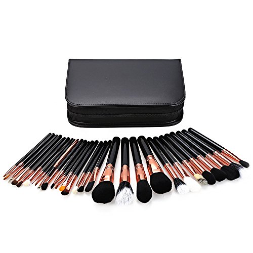 SKM Makeup Brushes Set, 29pcs Professional Premium Cosmetic Brush Set Foundation Blending Brush Eyeliner Blush Contour Brushes for Powder Cream Concealer Brush Kit with Black Case (Black-29pcs)