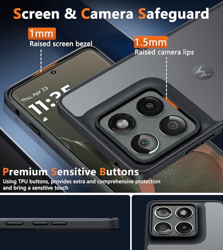 Image of FNTCASE for Motorola Edge-2025 Translucent Case: Matte Textured Military Grade Drop Protection Cell Phone Cover - Slim Rugged Durable Shockproof Protective Bumper Phonecase(6.6 inch /Black)