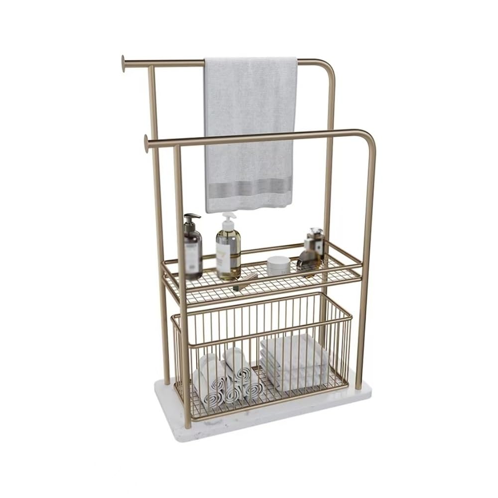 towel rail Marble Floor-standing Towel Rack Bathroom Bathtub Storage Bath(Gold)