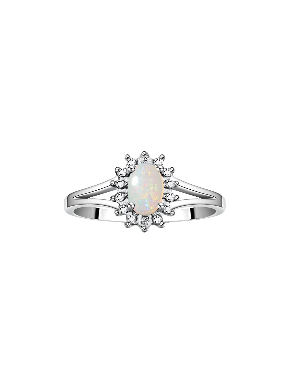 Rylos Halo Ring: Diamond Birthstone with 6X4MM Oval Gemstone - Women's Jewelry in Sterling Silver - Stunning Diamond Ring Sizes 5-10