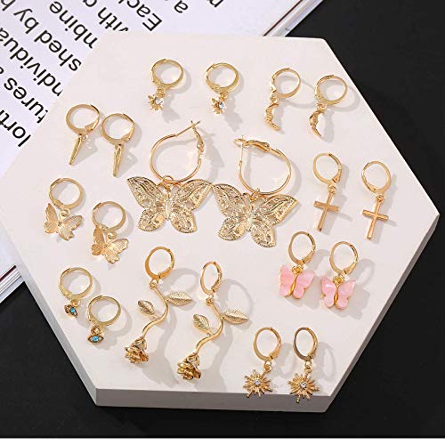Small Hoop Earrings For Women, Funtopia 20 Pairs Mini Huggie Earrings Set With Charm, Cute Dangle Earrings For Teens Girls (Gold/Silver) #TOP1