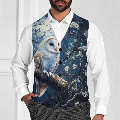 Owl Flowers Moon Trendy Vest Suit for Men V Neck Formal Dress Waistcoat Vests Business Slim Fit4