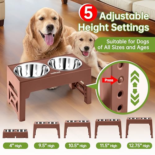 EliteField Elevated Dog Bowls (2-Year Warranty), Two 58 oz Stainless Steel Food Bowls, 5 Adjustable Raised Heights (4", 9.5", 10.5", 11.5", 12.75") Suitable for Dogs of All Ages, Small to Large Sizes - Image 3