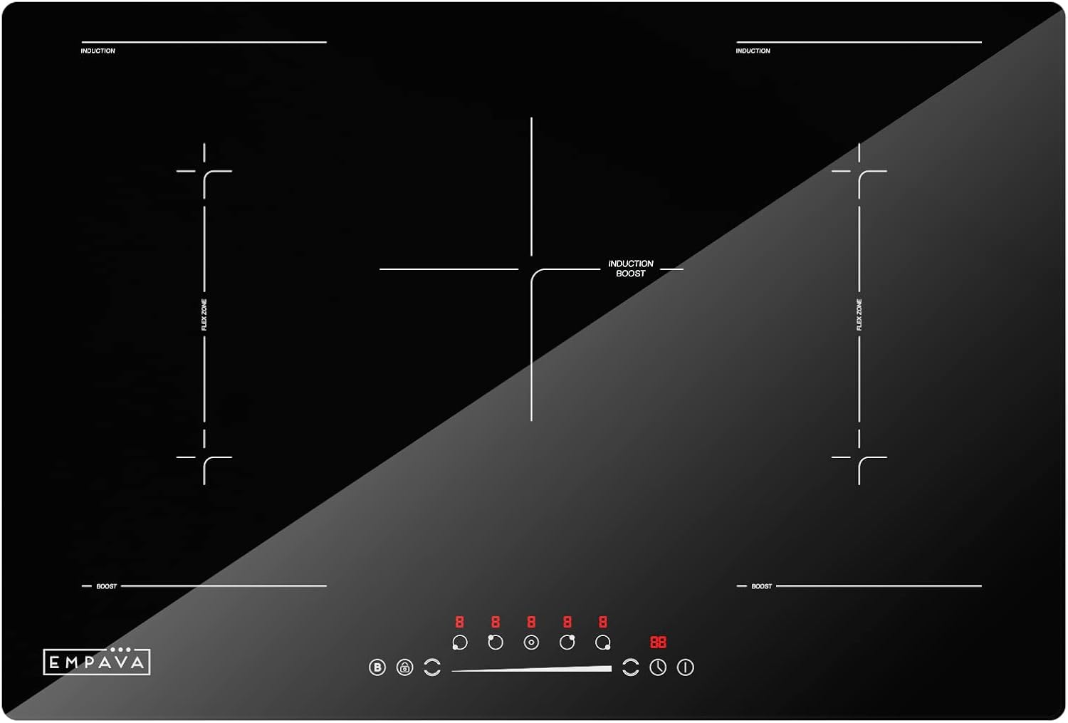Empava Induction Hob 9800W, Electric Hob 2 FLEX Zone, Induction Cooker