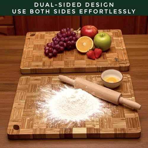 Tabla de Cortar de Bambú Rectangular 40x27x2 cm con Asa y Surco para Jugo miniatura 5