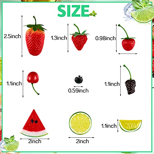 50 Pieces Fake Fruit Artificial Plastic Fruit, 14 Fake Strawberries, 12 Fake Cherries, 6 Fake Mulberries, 4 Fake Watermelon Slices, 10 Fake Blueberries, 4 Fake Lemon Slices for Christmas Decor