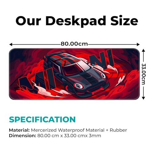 Image of Mini Cuper Extended Gaming Pad 80X33CM - Large, Non-Slip Rubber Base with Stitched Edges - Ideal PC Gaming Setup Mat & Accessories - Perfect Long Pad for Gamers