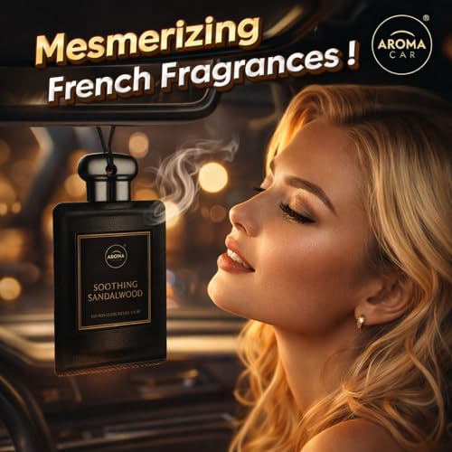 Image of Aroma Car Perfume Hanging Car Air Freshener, Soothing Sandalwood (Pack of 3)