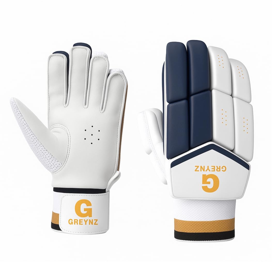 GREYNZ Pro Player Cut Finger Cricket Gloves – White & Navy Blue | Premium Pittard Leather Palm, Air Flow System, High-Density Foam, Ultra Comfort, Superior Grip & Pro Performance – Men Size-image-49