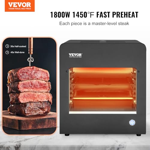 Image of VEVOR Infrared Grill, 1800W Smokeless Infrared Electric Steak Broiler, 1450F Stainless Steel Steak Cooker with 6-Tier Adjustable Rack, Electric Steak Grill for BBQ, Toast, Grill, Indoor