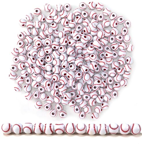 Iconikal 240-Count Acrylic Beads 12mm Round Plastic Craft Beads for Bracelets Necklaces Keychains & Lanyards (Baseball)