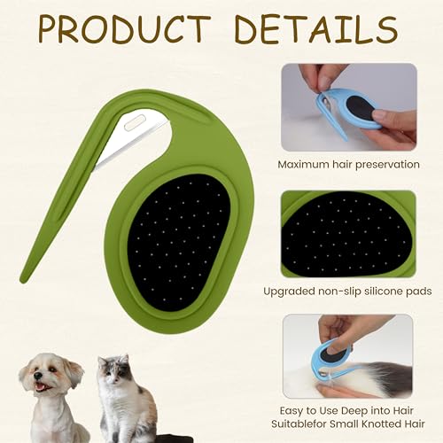 Image of 4Pcs Cat Dematting Comb Set - Safe Hidden Blade Pet Knot Remover for Matted Fur, No Scratch Grooming Detangling Tool for Dogs & Cats, Non-Slip Handle