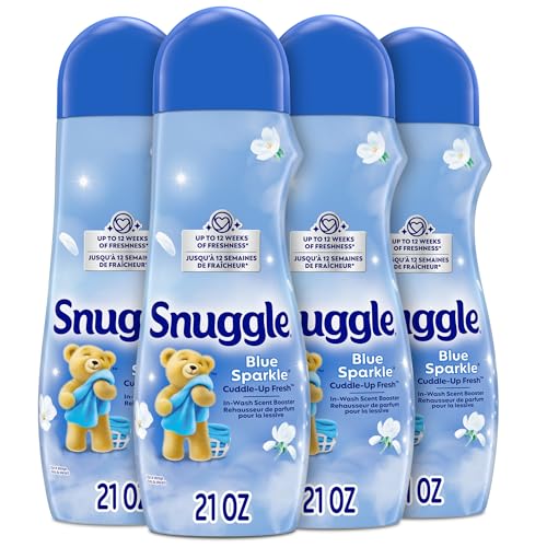 Snuggle In Wash Scent Booster 21 Oz Pack of 4 Blue Sparkle Laundry Beads for Long-Lasting Freshness Fragrance Enhancer for Clothes Bedding & Activewear HE Safe