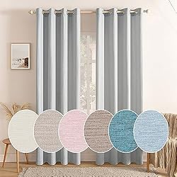 MIULEE Cortinas de Lino para Ventana Semiopacas con Ojales Poliéster Color Sólido para Salón Dormitorio Cocina Resistente Duradera Patrón de Bambú 2 Piezas 140x145 cm Gris Blanco