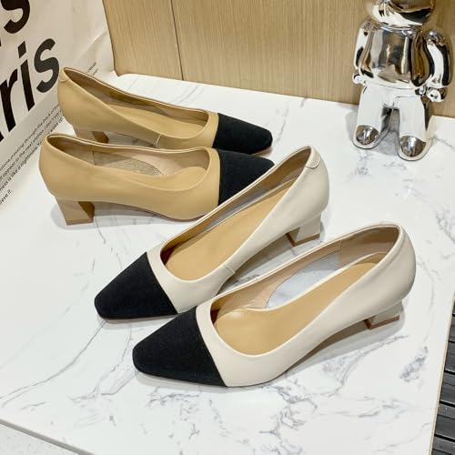 French Style Women’s Low Block Heel Pumps – Breathable Comfortable Pointed Toe Leather Slip-On High Heels for Office & Party3