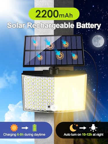 PIKOY Solar Lights Outdoor Solar Lights,[268 LED/7M/5 Modes] Remote Solar Security Light,IP65 Outdoor Garden,Garage,Doorway[3000K-WARM Light]