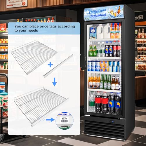 Image of Commercial Beverage Refrigerator, 24 Inch Beverage Fridge, 15 Cu. Ft. Drink Fridge, Display Refrigerator Glass Door, Commercial Display Fridge with Customizable Light Box for Shops, Restaurants, Bars
