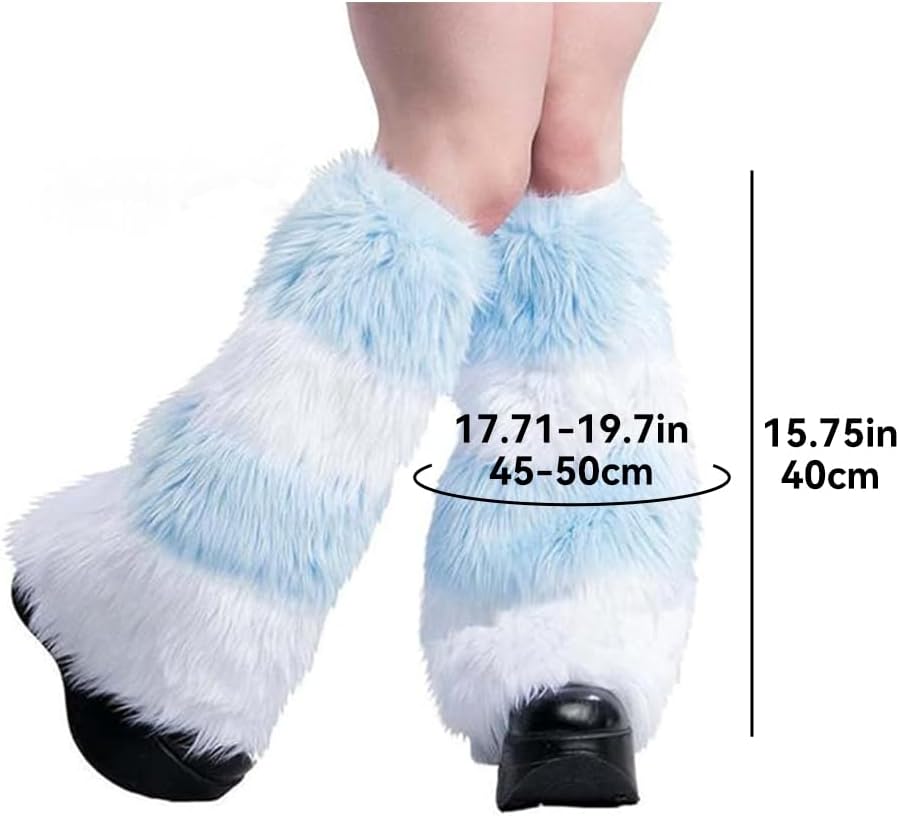 Women Furry Faux Fur Leg Warmers, Thicken Fuzzy Warm Long Boots Sleeves Shoes Cuff Covers for Rave Party Costume - Image 3