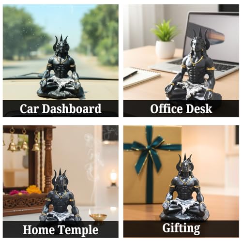 Image of Mahayogi Shiva Meditation Resin Statue for Home Decor, Car Dashboard & Office Desk - Premium Black Matte Finish with Golden Beads | Spiritual Showpiece | 8x7x10 cm