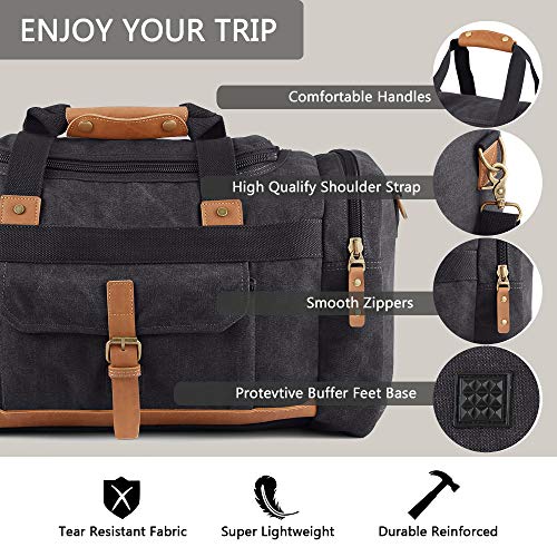Plambag Canvas Duffle Bag, 50L Large Travel Duffel for Overnight Weekend Luggage(Dark Gray)