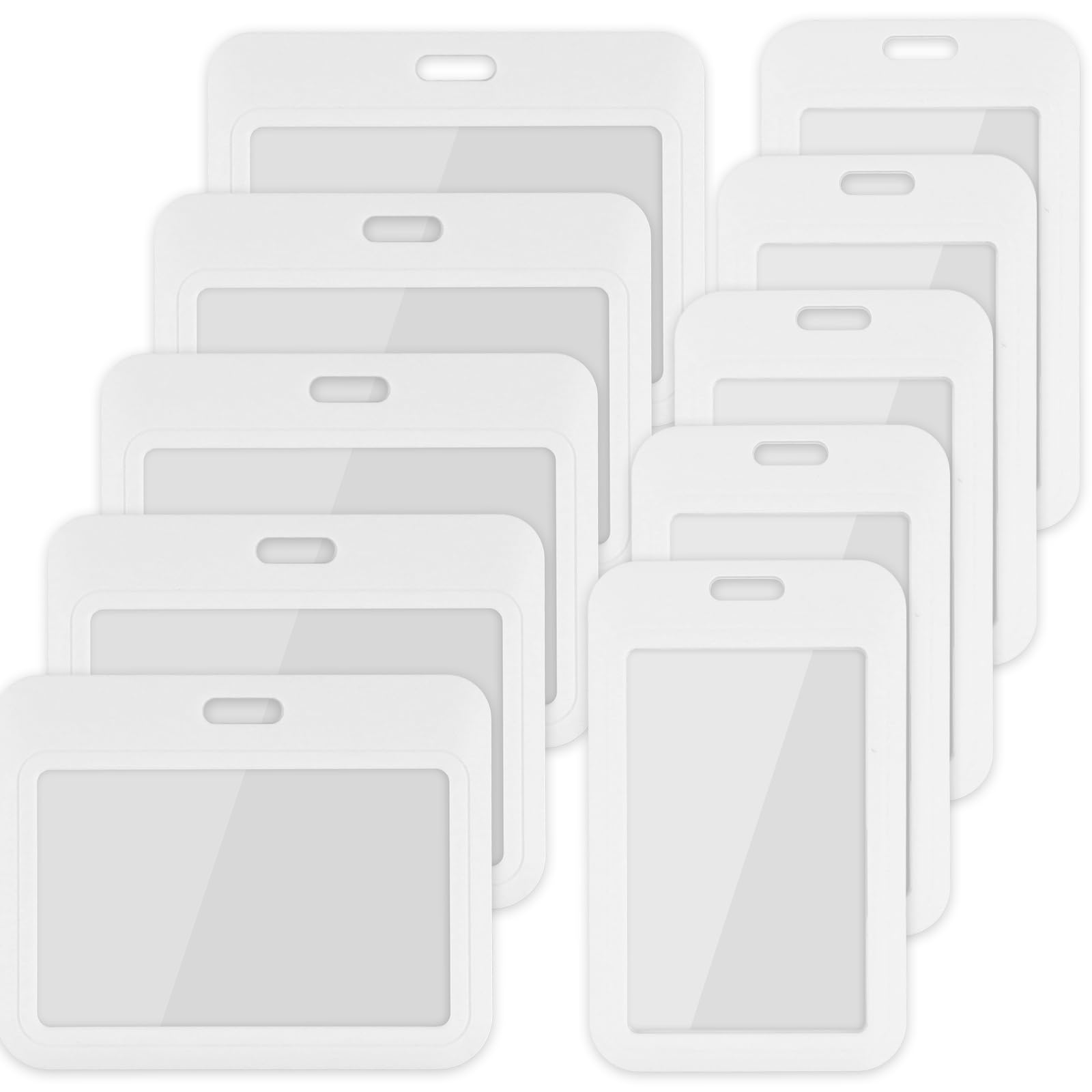10Pcs Sliding ID Badge Holder, Plastic Card Case Protector Pouch, 5 Vertical + 5 Horizontal