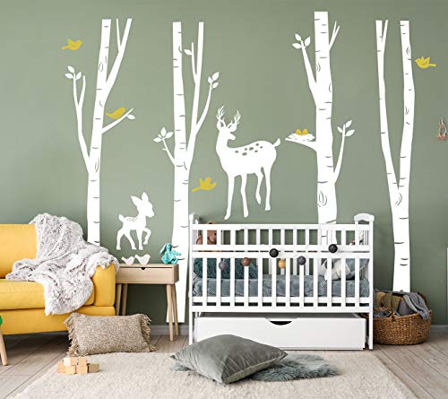Luckkyy Large Birch Tree Deer Wall Decal Forest Birch Trees Birch Trees Vinyl Kids Vinyl Sticker Vinyl Wall Decal Family Room Art Decoration (White) #TOP1