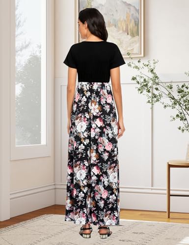 Image of Lacavocor Womens Short Sleeve Maxi Dresses Empire Waist Long Dress