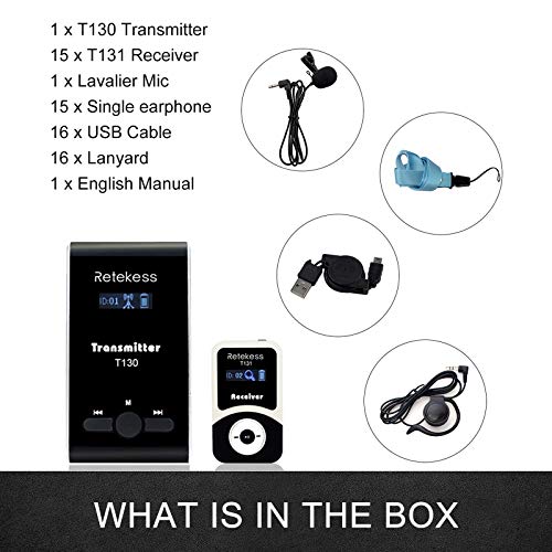 Case Of 1 Transmitter 15 Receivers, Retekess T130, Wireless Tour Guide System Headsets, Easy To Set Up, Battery Last Long,Translation System For Church, Factory Tours #TOP5