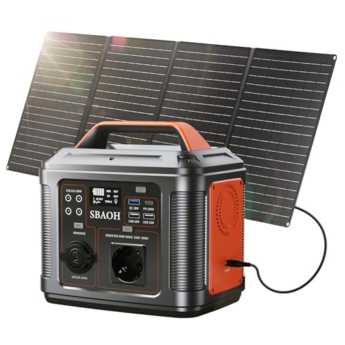 Tragbare Powerstation mit 60W Solarpanel, SBAOH 296Wh Solargenerator mit 300W Ausgang, Mobile...