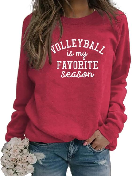 Women Sweatshirt Volleyball Is My Favorite Season Long Sleeve Crewneck Pullover Volleyball Mom Casual Shirt Sport Top