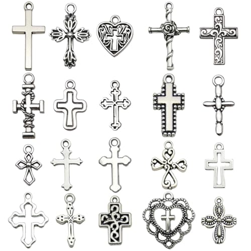 COYUN 20 piezas Colgantes de cruz, colgante de cruz europea con colgante de agujero grande, Encantos de plata antigua para hacer joyas de bricolaje y decoración de regalos