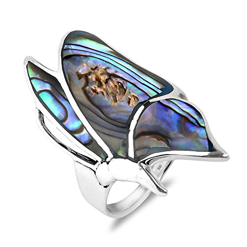 AeraVida Flying Monarch Butterfly Abalone Shell Inlay Stone .925 Sterling Silver Ring | Classic Wedding Rings For Women | Casual Comfort Fit Silver Rings for Women | Gift for Women2