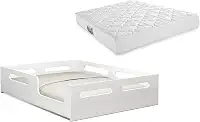 Cama Casal Infantil Montessoriana Educativa Quarto de Criança Baixa e Segura Com Colchão (Branco)