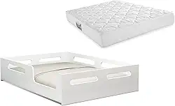 Cama Casal Infantil Montessoriana Educativa Quarto de Criança Baixa e Segura Com Colchão (Branco)