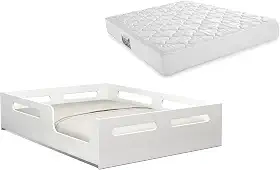 Cama Casal Infantil Montessoriana Educativa Quarto de Criança Baixa e Segura Com Colchão (Branco)