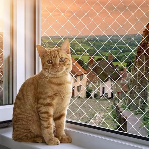 DOINEUFL Katzennetz für Balkon Ohne Bohren, 10x3m Transparent Katzennetz Drahtverstärkt Reißfest und Langlebig, Katzennetz Fenster für Terrasse,...