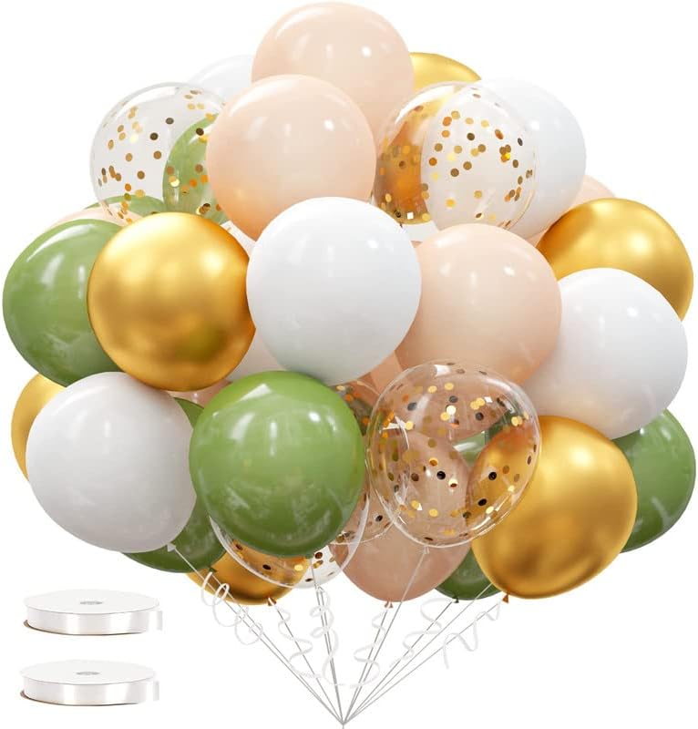 GuassLee62Pcs Olive Green Gold Balloons for Baby Shower Decorations - 12inch Olive Green Gold Confetti Balloons Set for Baby Shower Wedding Birthday Party Decorations