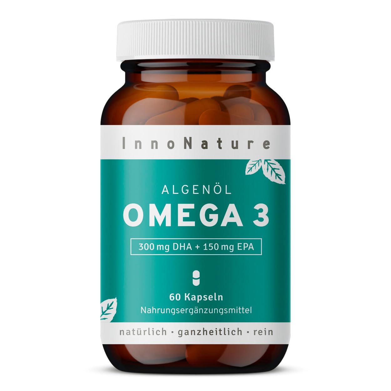 InnoNature Omega3 2:1 DHA/EPA | natürlich aus der Mikroalge Schizochytrium | 60 kapseln, 300 mg DHA und 150mg EPA | vegane Omega3 Kapseln, laborgeprüft