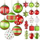 42pcs Christmas Balls Ornaments Set - Red and Green Christmas Ornaments Assorted Shatterproof Glittering Hanging Xmas Tree Decorations for Home Indoor Holiday Party Decor