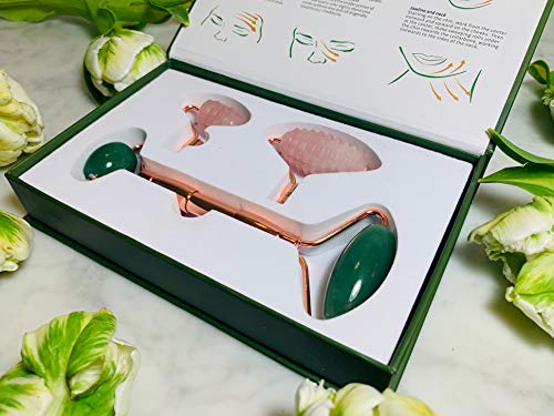 Émeraude 4 in 1 Detachable Brazilian Rose Quartz and Jade Face Roller|100% Rose Quartz and 100% Jade| Interchangeable Spiky, Ridged & Smooth roller| Anti-aging, Wrinkle Removal| Migraine Relief