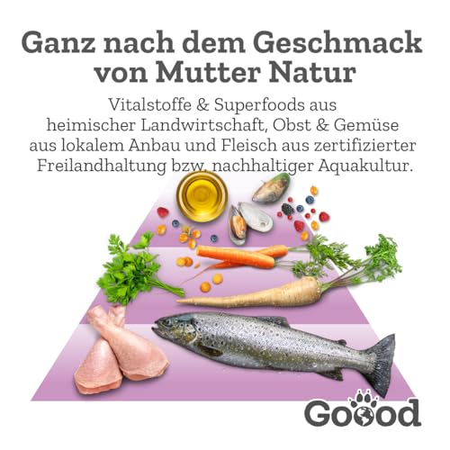Goood - Senior Freiland-Pute - Nassfutter, Hundefutter - mit nachhaltiger Forelle, regionalem Gemüse und Beeren - Getreidefrei, Glutenfrei, Weizenfrei, Ohne Konservierungsstoffe - 6 x 400 g