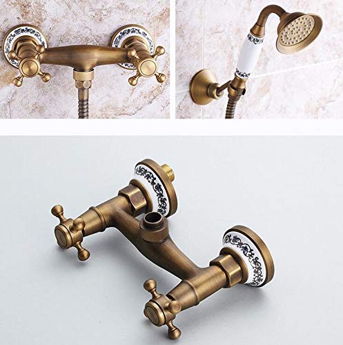 Pomme de douche à commande de température rétro en cuivre blanc avec tuyau de douche - 3