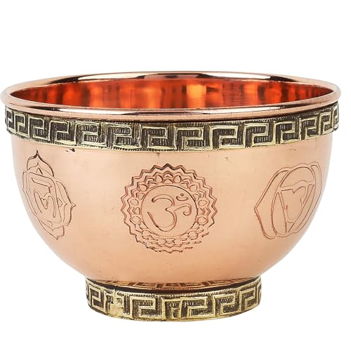Indian Consigners Piccola ciotola in ottone e rame per servire e servire la stregoneria dell'altare (7 chakra in rilievo)