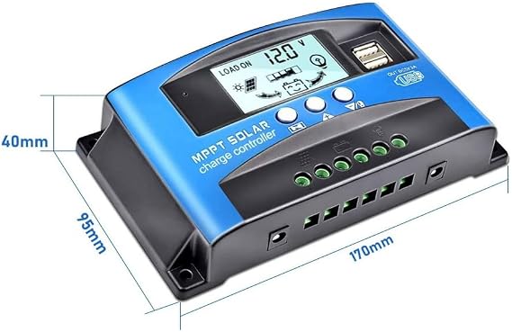 PWM Solar Charge Controller 100A 12V/24V Auto Solar Panel Intelligent Regulator with Dual USB Port LCD Display for Lead Acid Batteries